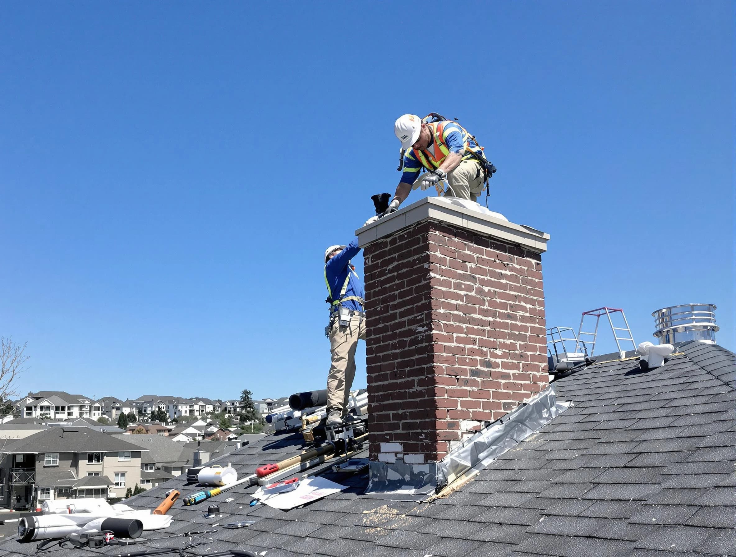 Lilburn Chimney Sweep repairing a chimney crown in Lilburn, GA