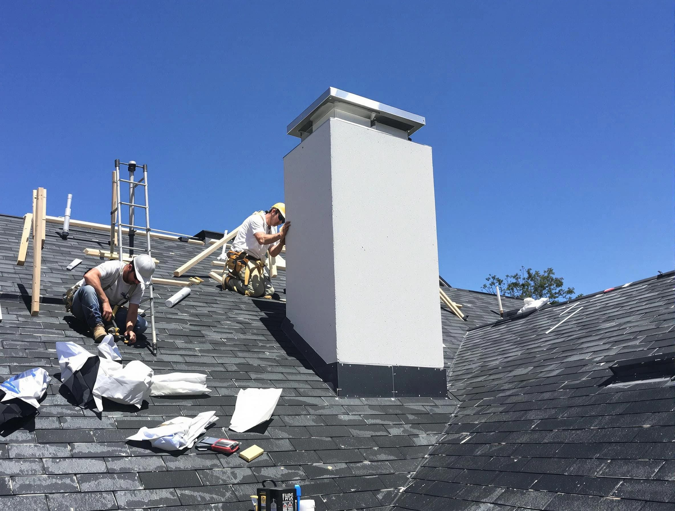 Lilburn Chimney Sweep crew installing a new chimney in Lilburn, GA