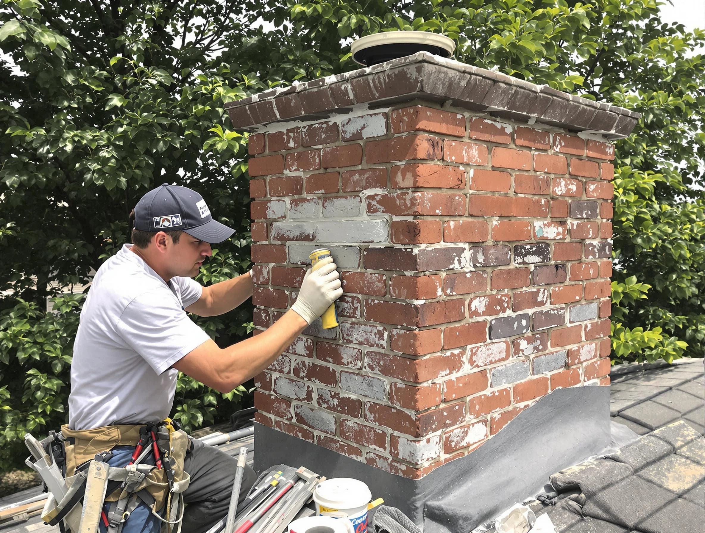 Lilburn Chimney Sweep restoring an aging chimney in Lilburn, GA