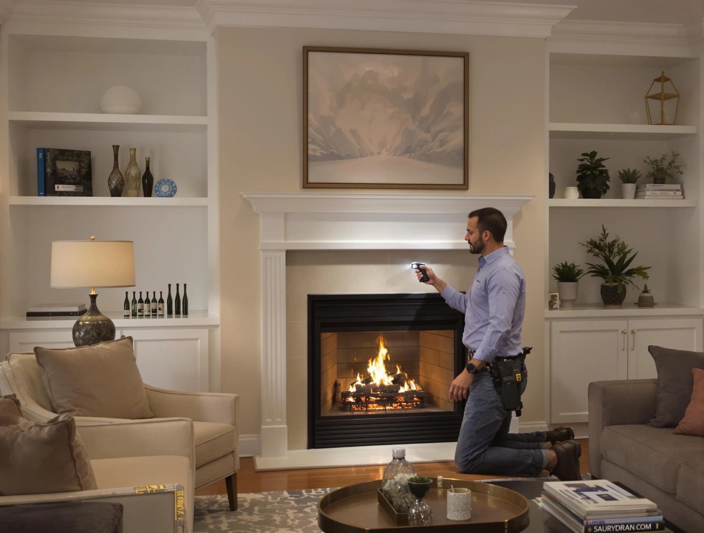 Lilburn Chimney Sweep conducting a fireplace safety inspection in Lilburn, GA