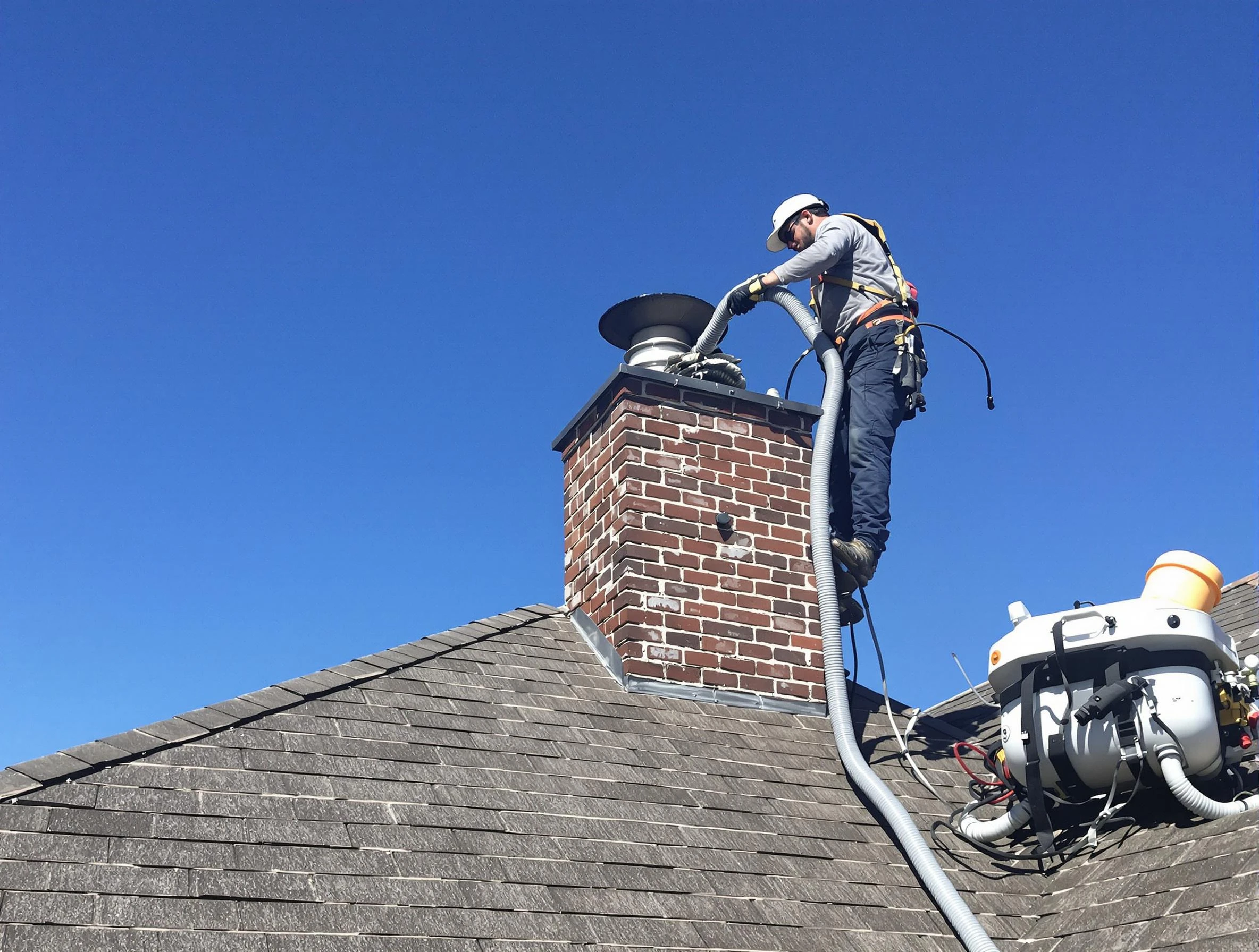 Dedicated Lilburn Chimney Sweep team member cleaning a chimney in Lilburn, GA