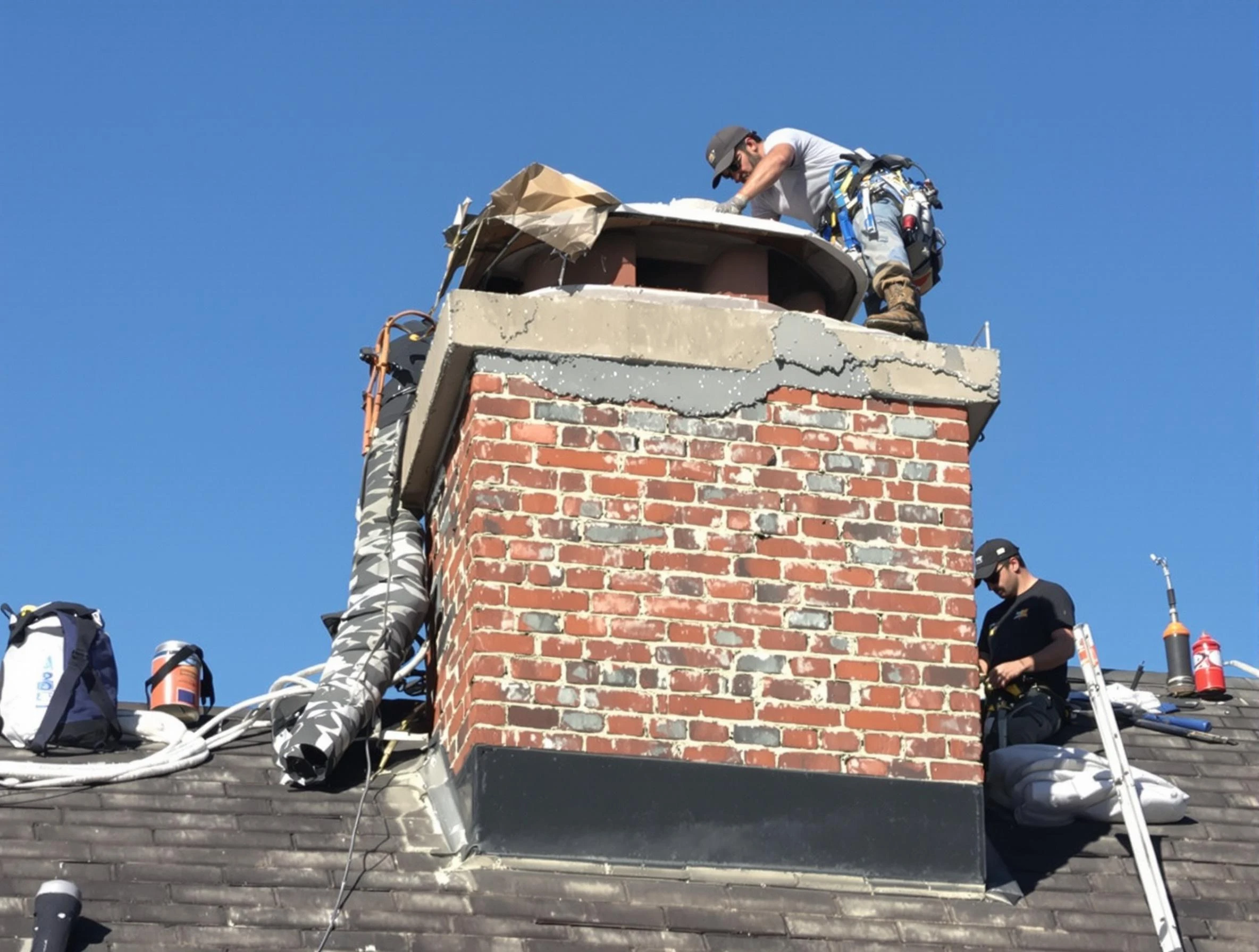 Lilburn Chimney Sweep installing a custom chimney crown in Lilburn, GA
